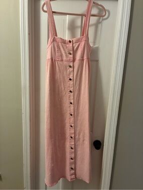 Pink Button-Front Maxi Dress with Straps